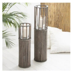KerzenstÀnder - Aus Holz - Ca. 18 X 18 X 58 Cm - In Grau