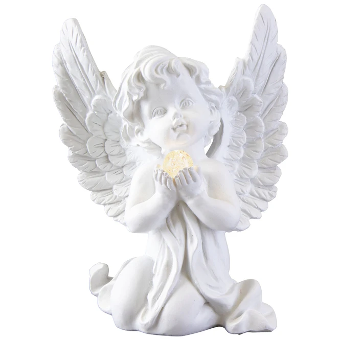 Putte Mit LED-Ball - Aus Polyresin - 14 X 9 X 18,5 Cm