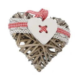 Dekohänger - Herz - Rot/creme - Weide Grau - Ca. 16 Cm