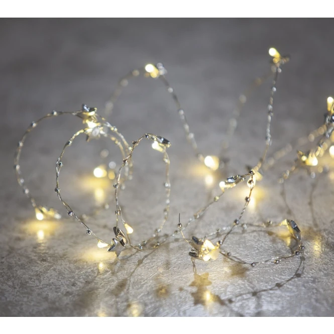 20er LED-Lichterdraht - Sterne - 2 M - Silber