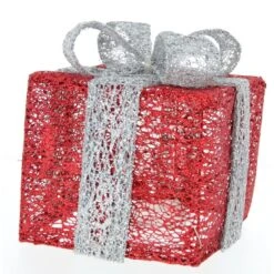 LED Geschenkbox M - Rot Silber - Ca. 20 Cm