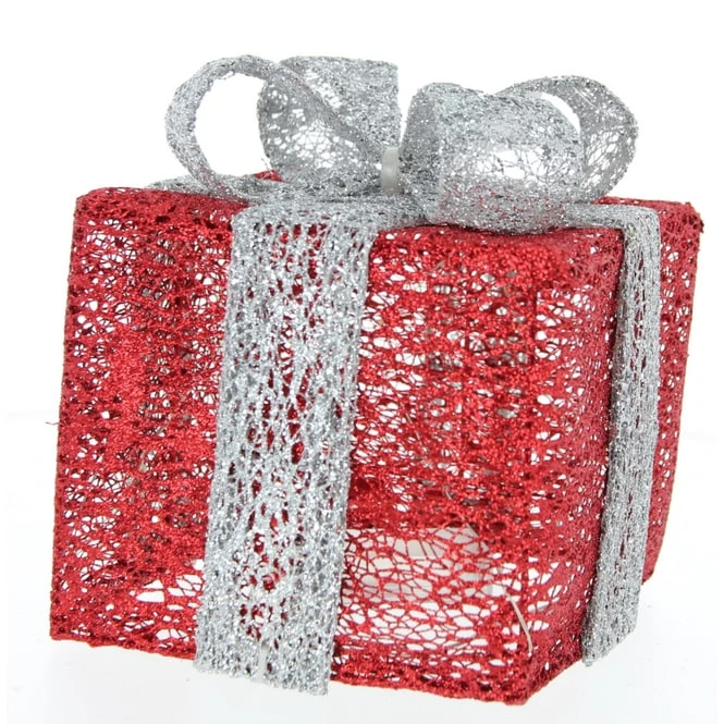 LED Geschenkbox S - Rot Silber - Ca. 15 Cm