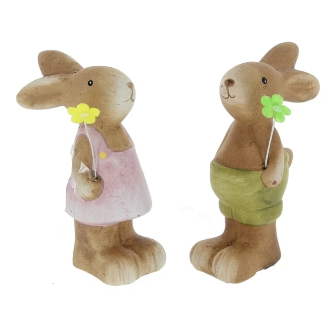 Hase Stehend Mit Blume - Aus Terrakotta - Ca. 7 X 4 X 10 Cm - 1 StĂŒck