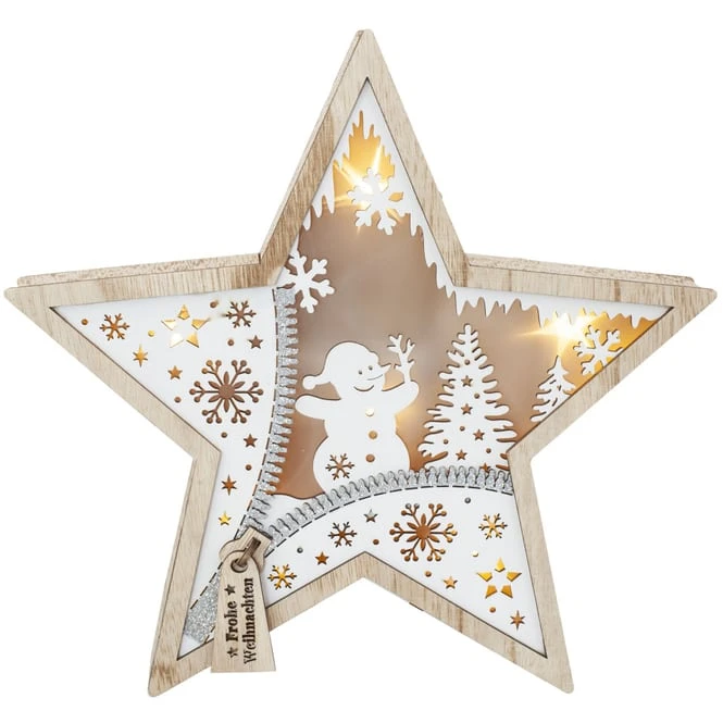 LED-Standdeko - Stern - Aus Holz - Ca. 27,5 X 4,5 X 26 Cm