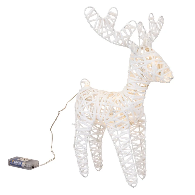 Rentier Weiß Mit LED - Aus Papierseil - 33 Cm