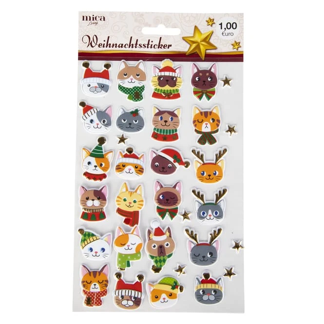 Weihnachtssticker - Katzen - 24 StĂŒck
