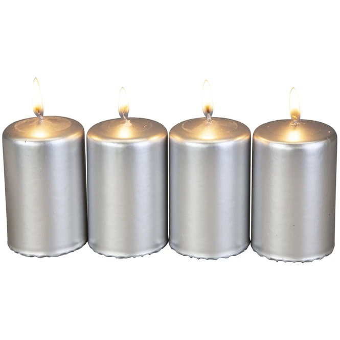 Stumpenkerzen - Ca. 5 X 8 Cm - 4 StĂŒck - Silber