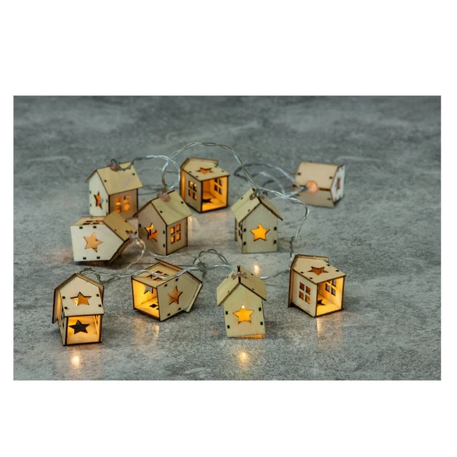 10er LED-Lichterkette - HĂ€uschen - Ca. 135 Cm - Sterne
