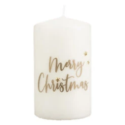 Stumpenkerze - Merry Christmas - Ca. 6 X 10 Cm - Weiß/gold
