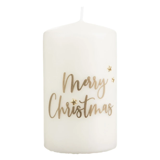 Stumpenkerze - Merry Christmas - Ca. 6 X 10 Cm - Weiß/gold
