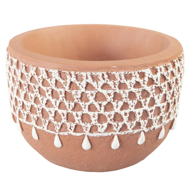 Pflanzgefäß - Boho - Aus Magnesia - Ca. 33 X 33 X 21 Cm - Braun/weiß – Bild 2
