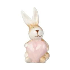 Hase Mit Herz - Sitzend - Aus Dolomit - Ca. 6 X 6 X 10,5 Cm