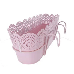 Hängepflanztopf Mit Spitze - Rosa - Aus Metall - Ca. 50 X 15 X 18 Cm