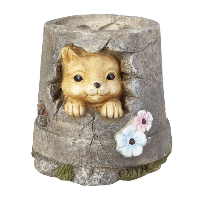 Pflanztopf - Katze In Mauerstein - Aus Magnesia - Ca. 24,5 X 23,5 X 22 Cm – Bild 2