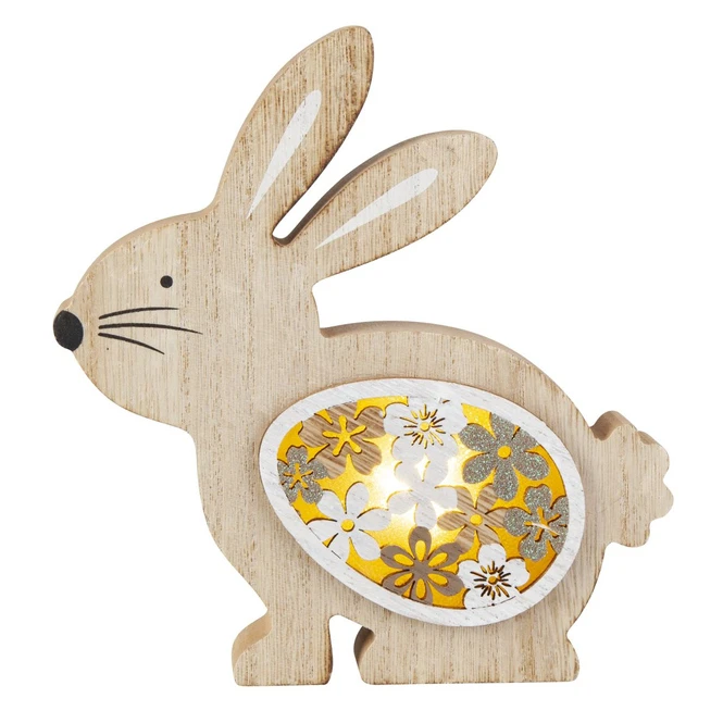 Hasensilhouette Mit LED - Aus Holz - Ca. 15,5 X 2,5 X 16 Cm