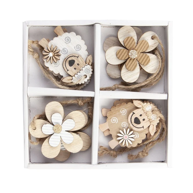 Dekohänger - Blume Und Schaf - Aus Holz - Ca. 5 Cm - 8 Stück – Bild 2