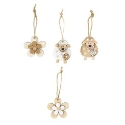 Dekohänger - Blume Und Schaf - Aus Holz - Ca. 5 Cm - 8 Stück