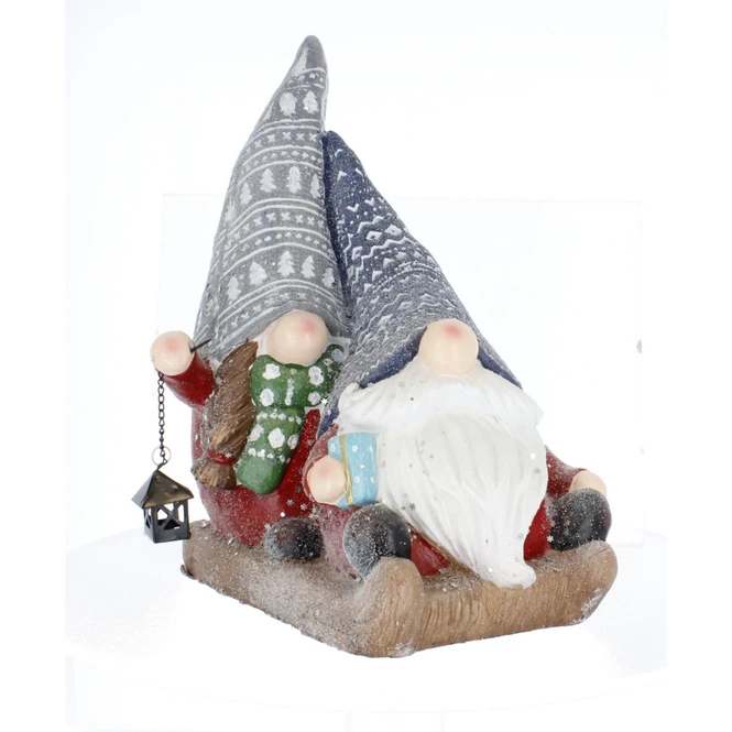 Wichtelpaar Auf Schlitten - Ca. 33 X 27 X 42 Cm