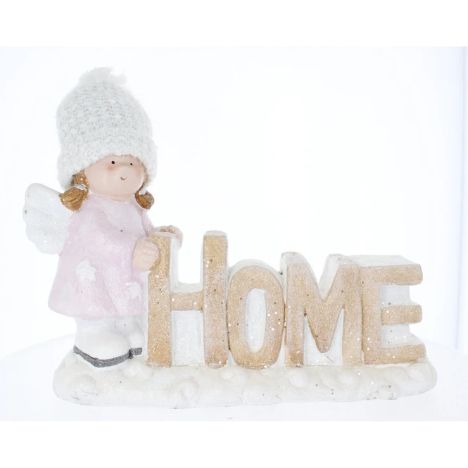 Schriftzug - Home - Mit Engel - Ca. 39 X 14 X 29 Cm