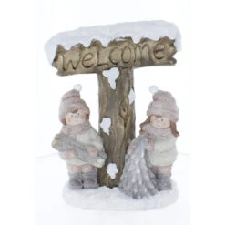 Winterkinder Mit Schild - Ca. 25 X 13,5 X 33 Cm