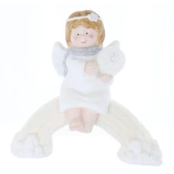 Engel Auf Regenbogen Sitzend Mit LED - Ca. 35 X 12,5 X 31,5 Cm