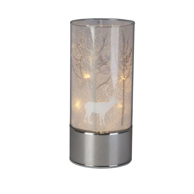 Glaszylinder - Hirsch Im Wald Mit LED - Ca. 9 X 9 X 20 Cm