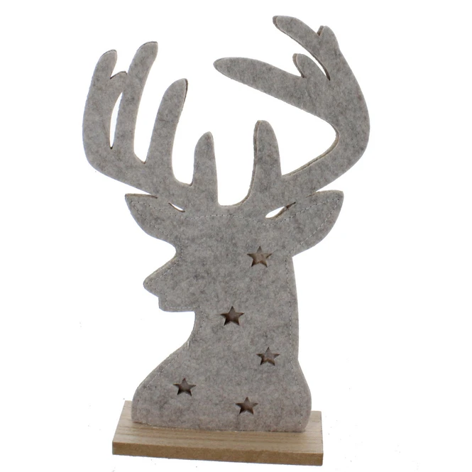 Hirschkopf Mit LED - Aus Filz Und Holz - 17x6x36 Cm