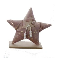 Stern Rosa/gold/braun - Aus Textil Und Holz - 20,5x6x20,5 Cm
