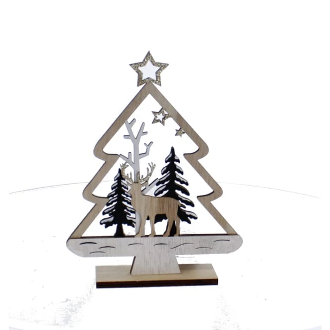 Standdeko - Baumsilhouette Mit Winterwald - Ca. 16,5 X 4,5 X 22 Cm