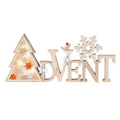 Schriftzug - Advent - Mit LED - Aus Holz - Ca. 40 X 3,5 X 17,5 Cm