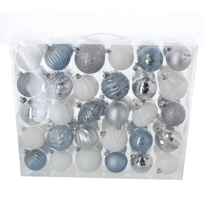 Christbaumkugeln Blau-Silber-Mix - Bruchfest - 7 Cm - 60 Stück