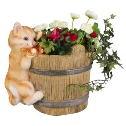 Pflanztopf Mit Solar LED - Aus Magnesia - Ca. 32 X 24 X 31 Cm