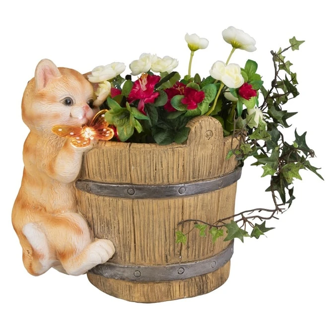 Pflanztopf Mit Solar LED - Aus Magnesia - Ca. 32 X 24 X 31 Cm