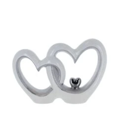 Standdeko - Herzsilhouette - Weiß/siber - Aus Keramik - Ca. 33 X 9 X 22,5 Cm