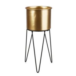 Pflanztopf Mit Ständer - Gold/schwarz - Aus Metall - Ca. 16 X 14 X 33 Cm