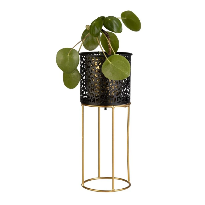 Pflanztopf Mit StĂ€nder - Schwarz/gold - Aus Metall - Ca. 13 X 33 Cm â Bild 2
