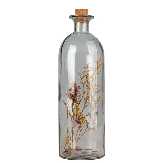 Flasche Mit Trockenblumen - Aus Glas - Ca. 5,5 X 17 Cm