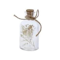 Flasche Mit Trockenblumen - Weiß/creme - Aus Glas - Ca. 5,5 X 10,5 Cm