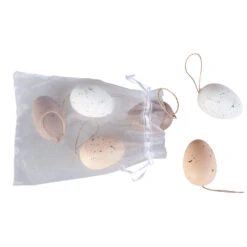 Dekohänger Eier - Braun/weiß - Aus Kunststoff - Ca. 6 Cm - 6 Stück