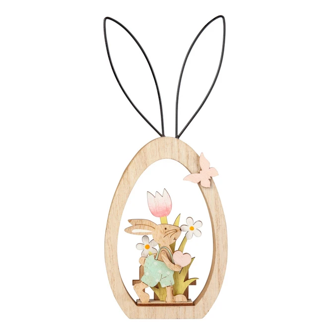 Oster-Standdeko Mit Hasenohren - Aus Holz Und Metall - Ca. 11 X 2 X 25 Cm