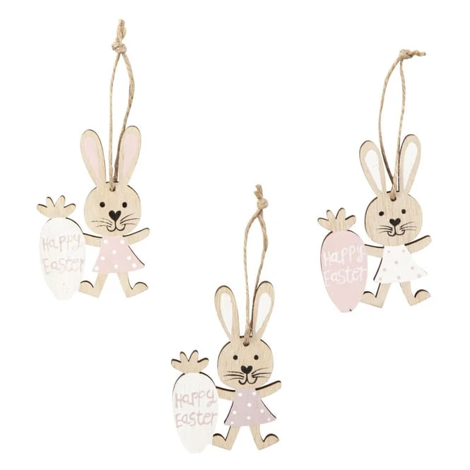 Dekohänger - Hase - Happy Easter - Aus Holz - Ca. 8 X 5 Cm - 3 Stück – Bild 2