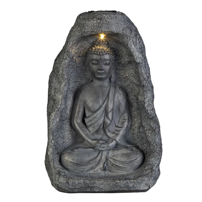 Buddha Mit Solar LED - Aus Magnesia - Ca. 26 X 16,5 X 37 Cm