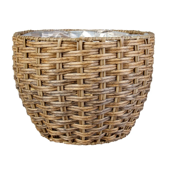 Pflanzkorb Rund - Grau/braun - Aus Kunststoffrattan - Ca. 19 X 14 Cm