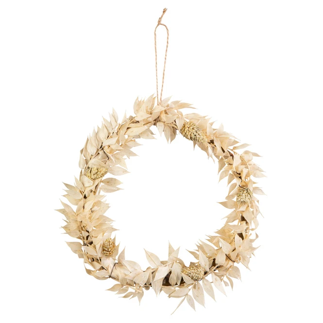 Ruscus-Kranz Zum Hängen - Gebleicht - Ø Ca. 20 Cm