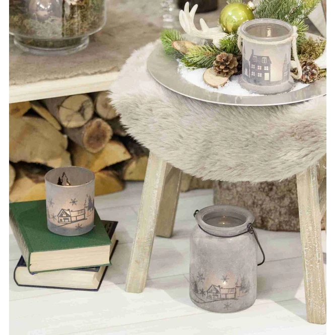 Windlicht - Winterlandschaft - Aus Glas - 11 X 14,5 Cm